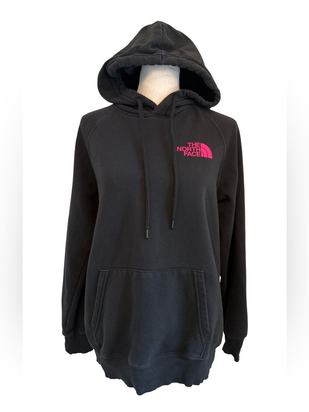 The North Face Women’s Small Black Hoodie Pink Logo Graphic Back Pullover 21x25
